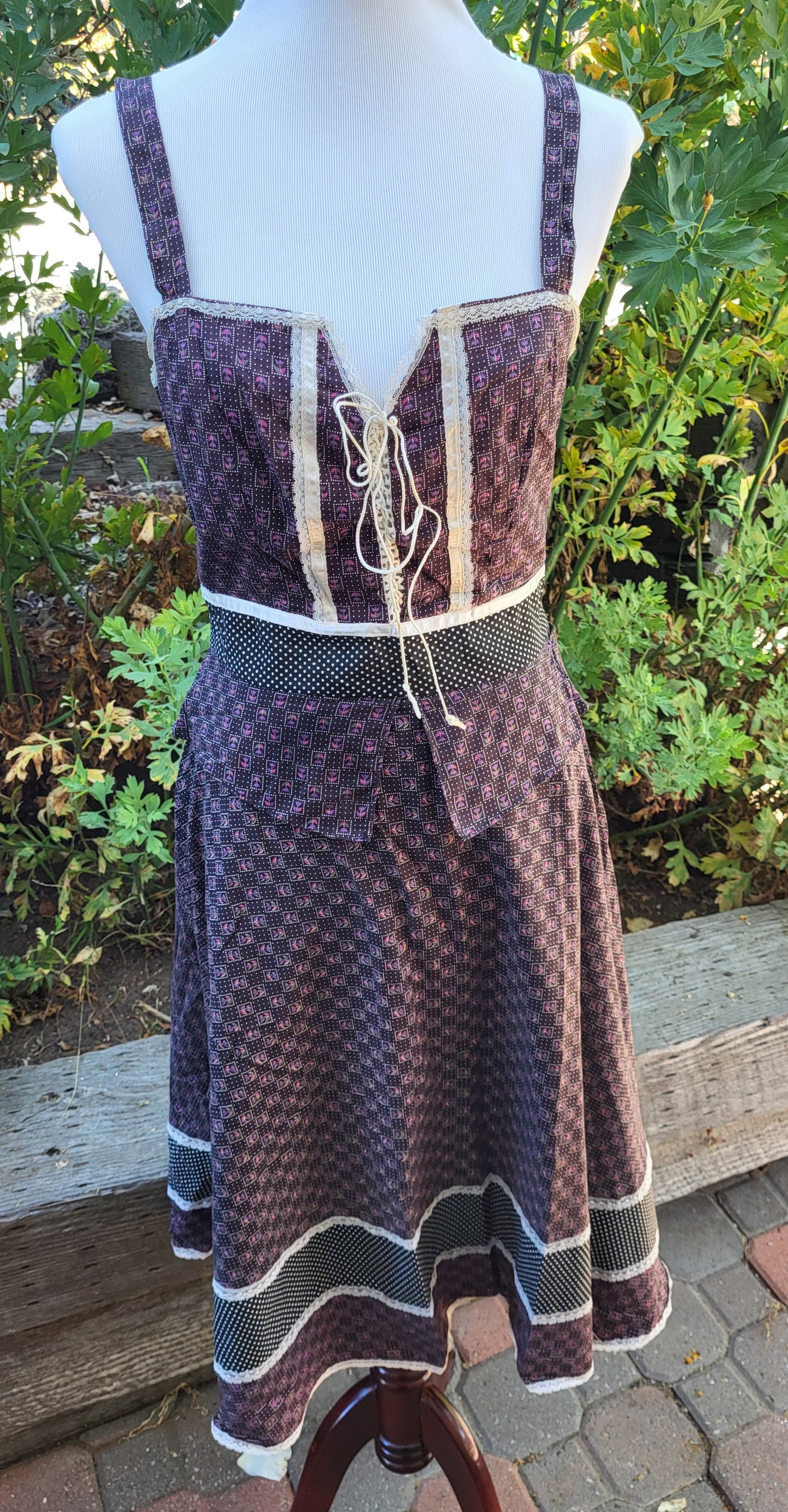 Vintage 70s Corset Calico Print Cottagecore Dress