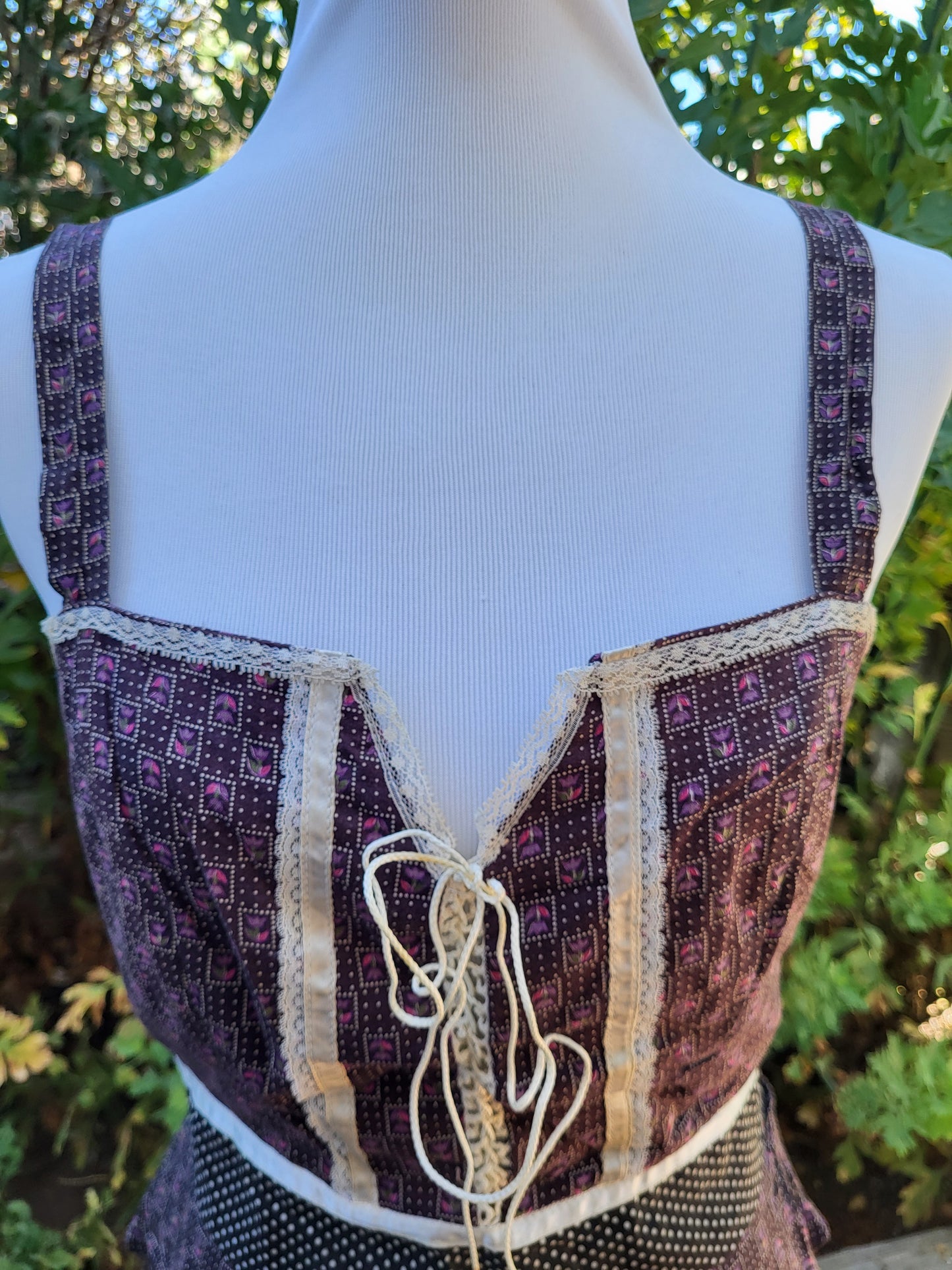 Vintage 70s Corset Calico Print Cottagecore Dress