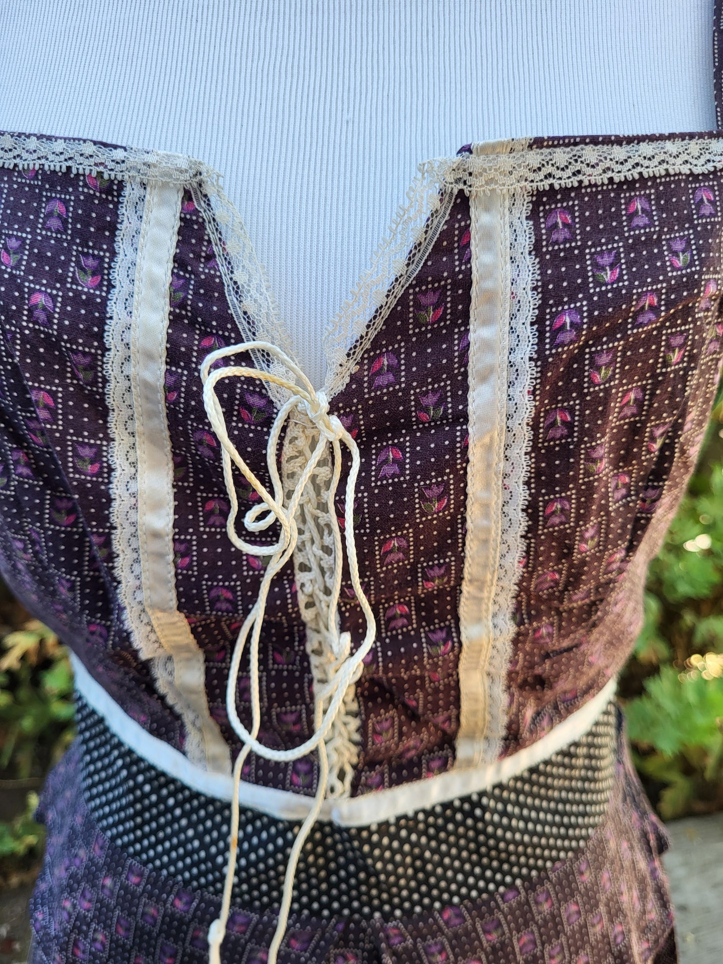 Vintage 70s Corset Calico Print Cottagecore Dress